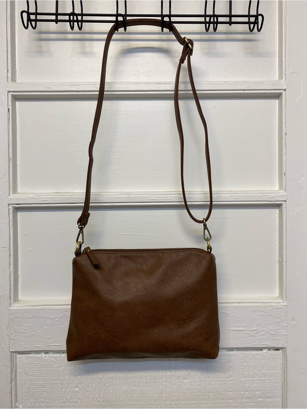 Joy Susan Crossbody bag Shoulder Vegan Leather Brown top zip Adjustable Strap